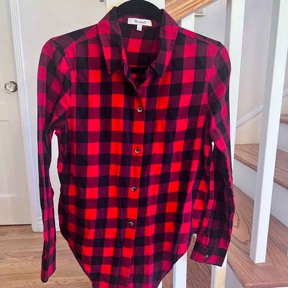 Madewell Tie Front Shirt Sasha Red/Black Buffalo Check Women’s Size Small - Picture 5 of 6